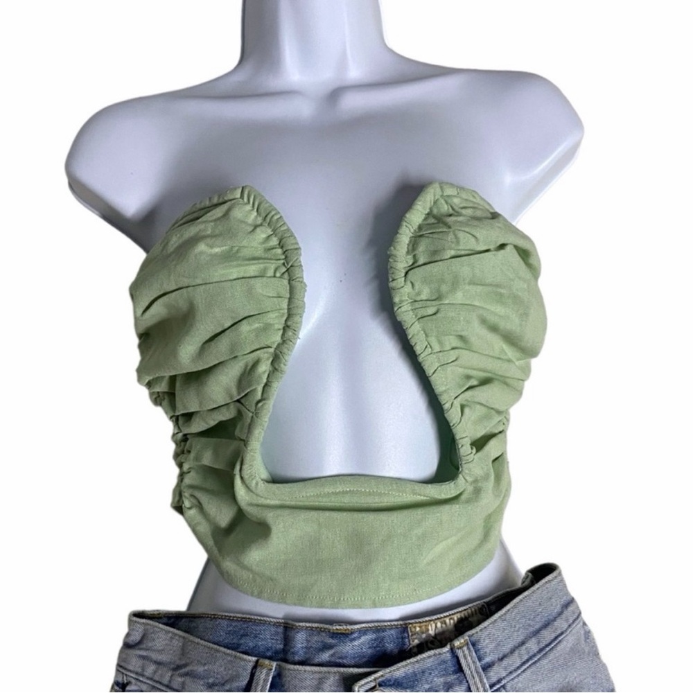 NWT Pretty Little Thing Linen Feel Boned Cut Out Top Pistachio 2